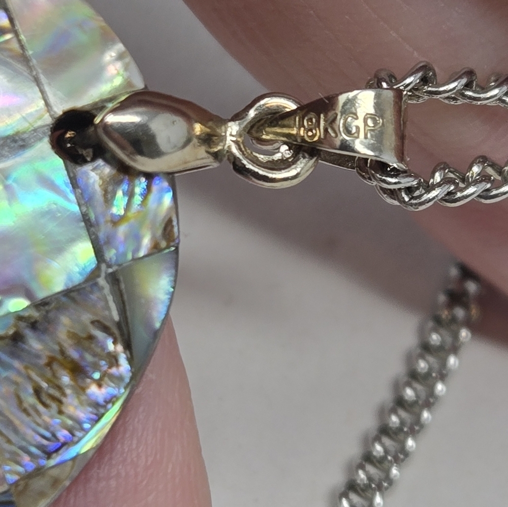 Abalone Shell Patchwork Pendant 18kcp With Silver… - image 6